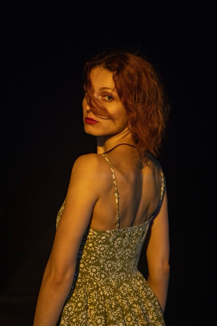 Floral sundress portrait in warm golden light
